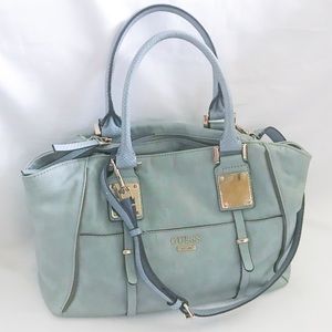 Blue Gray Guess Satchel Bag/Strap/Silver Hardware